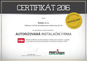 CERTIFIKÁT TORO 2016 Kaisler s.r.o