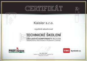 CERTIFIKÁT TORO 2016 Kaisler s.r.o